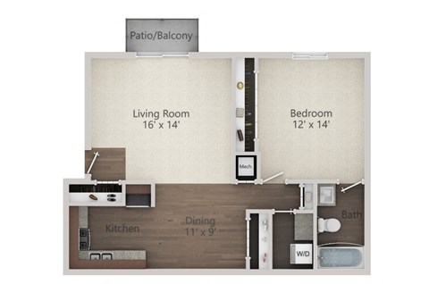 Floor plan for 1 bed, 1 bath, 800 sqft
